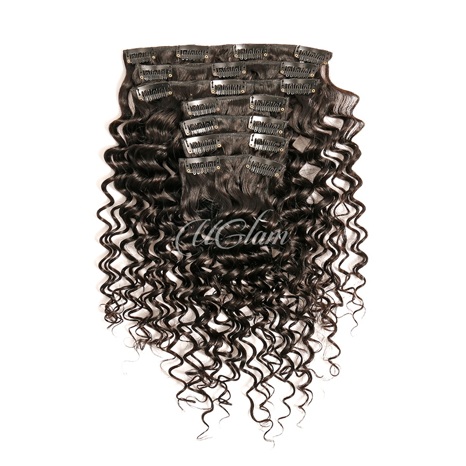 Uglam Clips Human Hair Extension Deep Wave (7 pcs/set)